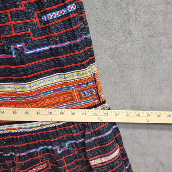Thai Black Cotton Handwoven Embroidered Multi Color Women's Long Skirt SZ Small - Picture 11 of 13